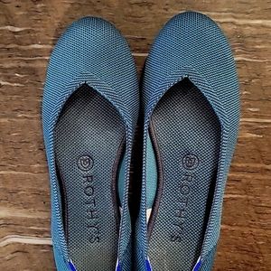 Rothy's round toe ballet flats 7.5 green checked EUC